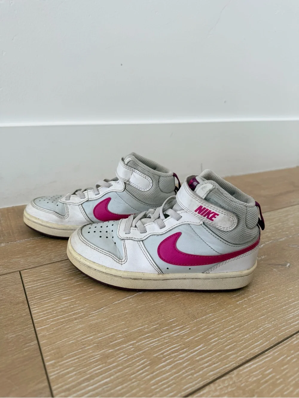 Nike Kids White and Magenta Mid-Top Sneakers